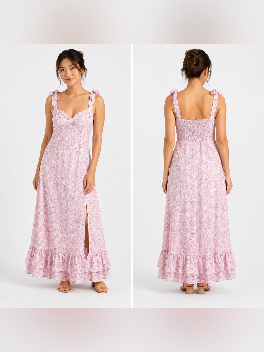 NWT Summer Smock Maxi Dress Floral Eyelet with Ruffle Hem and Slit size MP